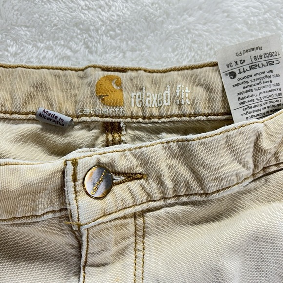 Carhartt Cargo Pants Mens 42x34 Cream Double Knee Distressed Stained "Read"‎ - Picture 5 of 16